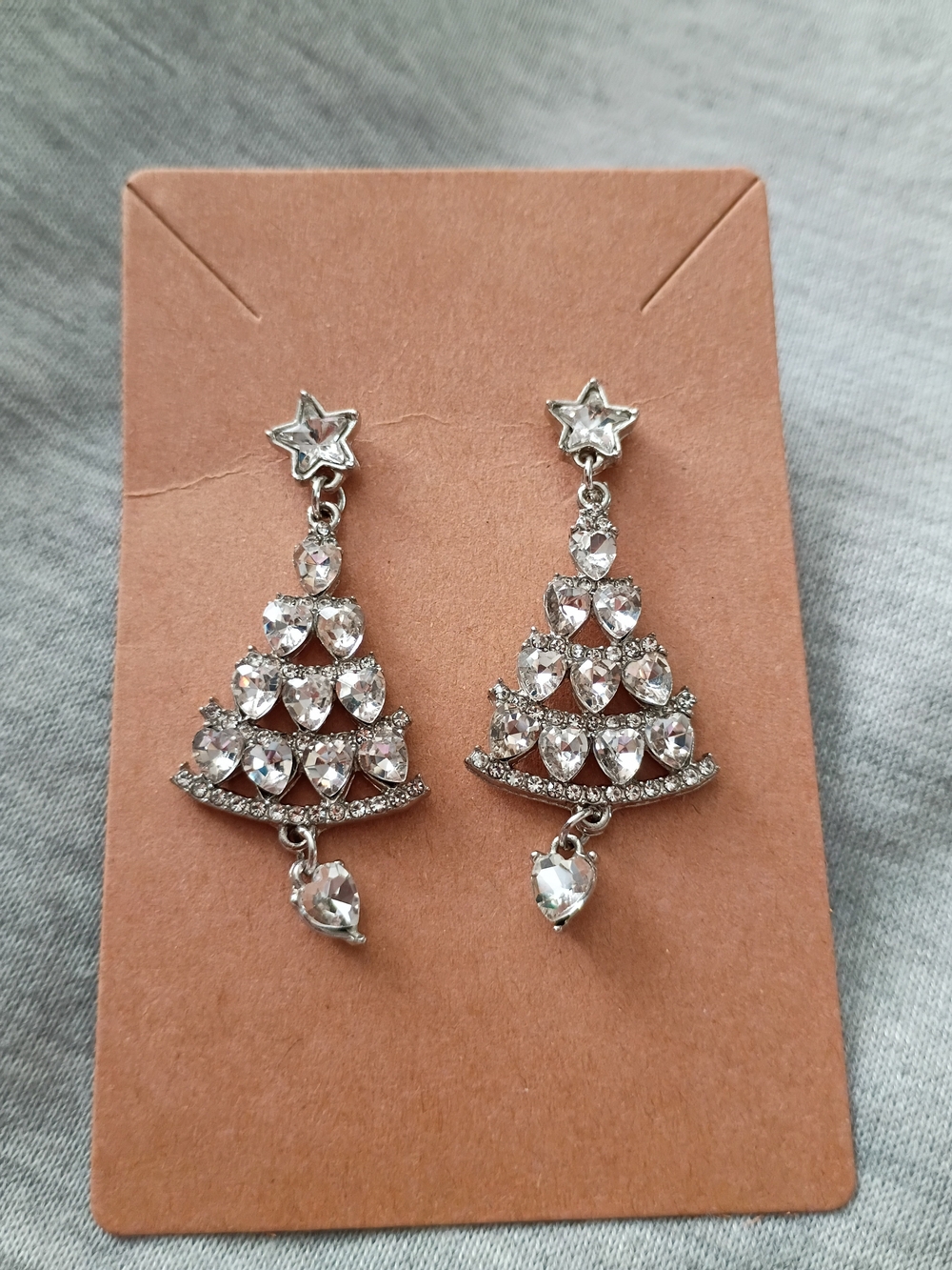 Sparkling Crystal Christmas Tree Dangle Earrings.